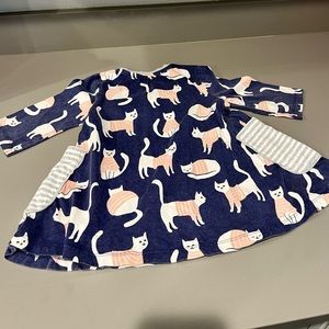 Mini Boden Navy long sleeve cotton tunic dress 3-4y with playful cats